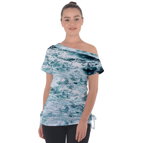 Ocean Wave Off Shoulder Tie-up T-shirt by Jack14