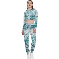 Blue Crashing Ocean Wave Cropped Zip Up Lounge Set by Jack14