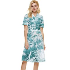 Blue Crashing Ocean Wave Button Top Knee Length Dress by Jack14