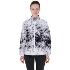 Fractal Black Spiral On White Women s High Neck Windbreaker by Amaryn4rt