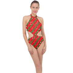 Christmas-paper-star-texture     - Halter Side Cut Swimsuit by Amaryn4rt