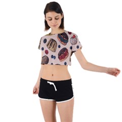 Seamless-pattern-with-sweet-cakes-berries Tie Back Short Sleeve Crop T-shirt by Amaryn4rt