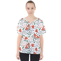 Seamless-vector-pattern-with-watermelons-mint V-neck Dolman Drape Top by Amaryn4rt