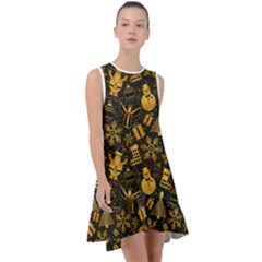 Christmas Background Frill Swing Dress by Pakjumat