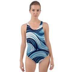 Pattern Ocean Waves Arctic Ocean Blue Nature Sea Cut-out Back One Piece Swimsuit by Pakjumat