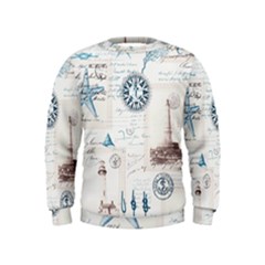 Nautical Lighthouse Vintage Postcard French Writing Kids  Sweatshirt by Pakjumat