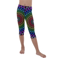 3d Psychedelic Shape Circle Dots Color Kids  Lightweight Velour Capri Leggings  by Modalart