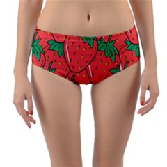 Texture Sweet Strawberry Dessert Food Summer Pattern Reversible Mid-waist Bikini Bottoms by Sarkoni