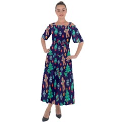 Christmas Texture New Year Background Trees Retro Pattern Shoulder Straps Boho Maxi Dress  by Sarkoni