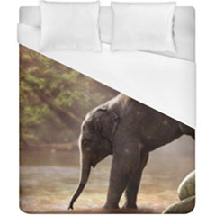 Baby Elephant Watering Hole Duvet Cover (california King Size) by Sarkoni