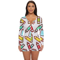 Seamless Pixel Art Pattern Long Sleeve Boyleg Swimsuit