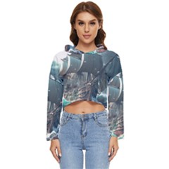 Pirate Ship Boat Sea Ocean Storm Women s Lightweight Cropped Hoodie by Sarkoni