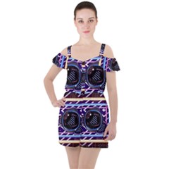 Abstract Sphere Room 3d Design Ruffle Cut Out Chiffon Playsuit