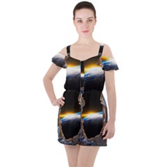 Door Breakthrough Door Sunburst Ruffle Cut Out Chiffon Playsuit