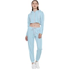 Stripes Striped Turquoise Cropped Zip Up Lounge Set