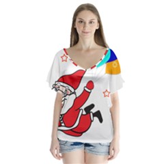 Nicholas Santa Claus Balloons Stars V-neck Flutter Sleeve Top by Ndabl3x