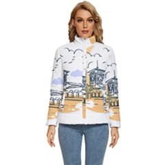 Poster Map Flag Lotus Boat Women s Puffer Bubble Jacket Coat by Grandong
