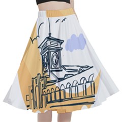 Poster Map Flag Lotus Boat A-line Full Circle Midi Skirt With Pocket by Grandong