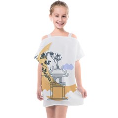 Poster Map Flag Lotus Boat Ha Noi Vietnam Kids  One Piece Chiffon Dress by Grandong