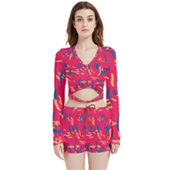 Pattern Booty Faces Velvet Wrap Crop Top And Shorts Set by Ndabl3x