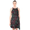 Abstract Pattern Halter Collar Waist Tie Chiffon Dress View1