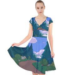 Adventure Time Cartoon Pathway Cap Sleeve Front Wrap Midi Dress by Sarkoni
