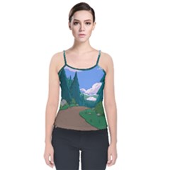 Adventure Time Cartoon Pathway Velvet Spaghetti Strap Top by Sarkoni