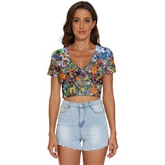 Cartoon Characters Tv Show  Adventure Time Multi Colored V-neck Crop Top by Sarkoni
