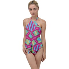 Checkerboard Squares Abstract Texture Pattern Go With The Flow One Piece Swimsuit