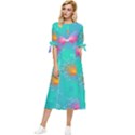 Non Seamless Pattern Blues Bright Bow Sleeve Chiffon Midi Dress View1