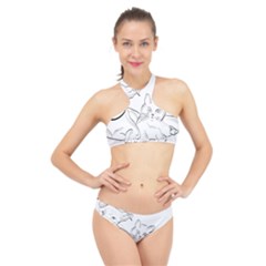 Dog Cat Domestic Animal Silhouette High Neck Bikini Set by Modalart