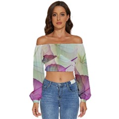 Leaf Desenho Micro Long Sleeve Crinkled Weave Crop Top