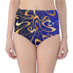 Squiggly Lines Blue Ombre Classic High-waist Bikini Bottoms