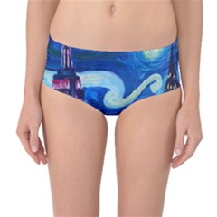 Starry Night In New York Van Gogh Manhattan Chrysler Building And Empire State Building Mid-waist Bikini Bottoms by Modalart