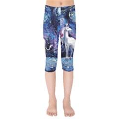 Unicorn Starry Night Print Van Gogh Kids  Capri Leggings  by Modalart