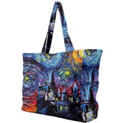 Castle Hogwarts Starry Night Print Van Gogh Parody Simple Shoulder Bag