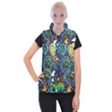 Dog Cartoon Starry Night Print Van Gogh Parody Women s Button Up Vest View1