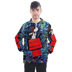 Dog Flying House Cartoon Starry Night Vincent Van Gogh Parody Men s Half Zip Pullover by Modalart