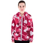 Pink Hearts Pattern Love Shape Women s Zipper Hoodie