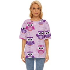 Seamless Cute Colourfull Owl Kids Pattern Oversized Basic T-shirt by Bedest