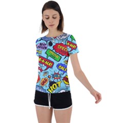 Comic Bubbles Seamless Pattern Back Circle Cutout Sports T-shirt