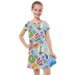 Travel Pattern Immigration Stamps Stickers With Historical Cultural Objects Travelling Visa Immigran Kids  Cross Web Dress