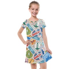 Travel Pattern Immigration Stamps Stickers With Historical Cultural Objects Travelling Visa Immigran Kids  Cross Web Dress by Bedest