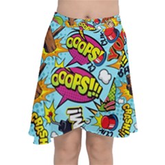 Comic Elements Colorful Seamless Pattern Chiffon Wrap Front Skirt by Bedest