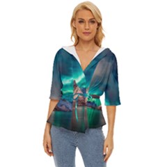 Amazing Aurora Borealis Colors Lightweight Drawstring Hooded Top by Pakjumat