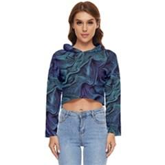 Abstract Blue Wave Texture Patten Women s Lightweight Cropped Hoodie by Pakjumat