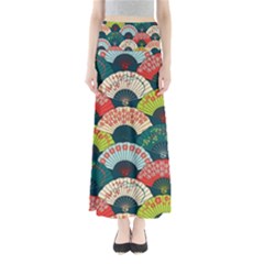 Japanese Fans Bright Pattern Full Length Maxi Skirt