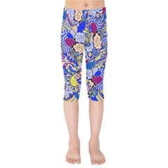 Blue Yellow Background Pattern Vector Texture Paisley Kids  Capri Leggings 