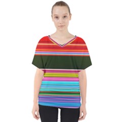 Horizontal Line Colorful V-neck Dolman Drape Top by Pakjumat
