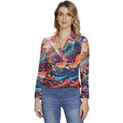 Pattern Abstract Women s Long Sleeve Revers Collar Cropped Jacket by Pakjumat